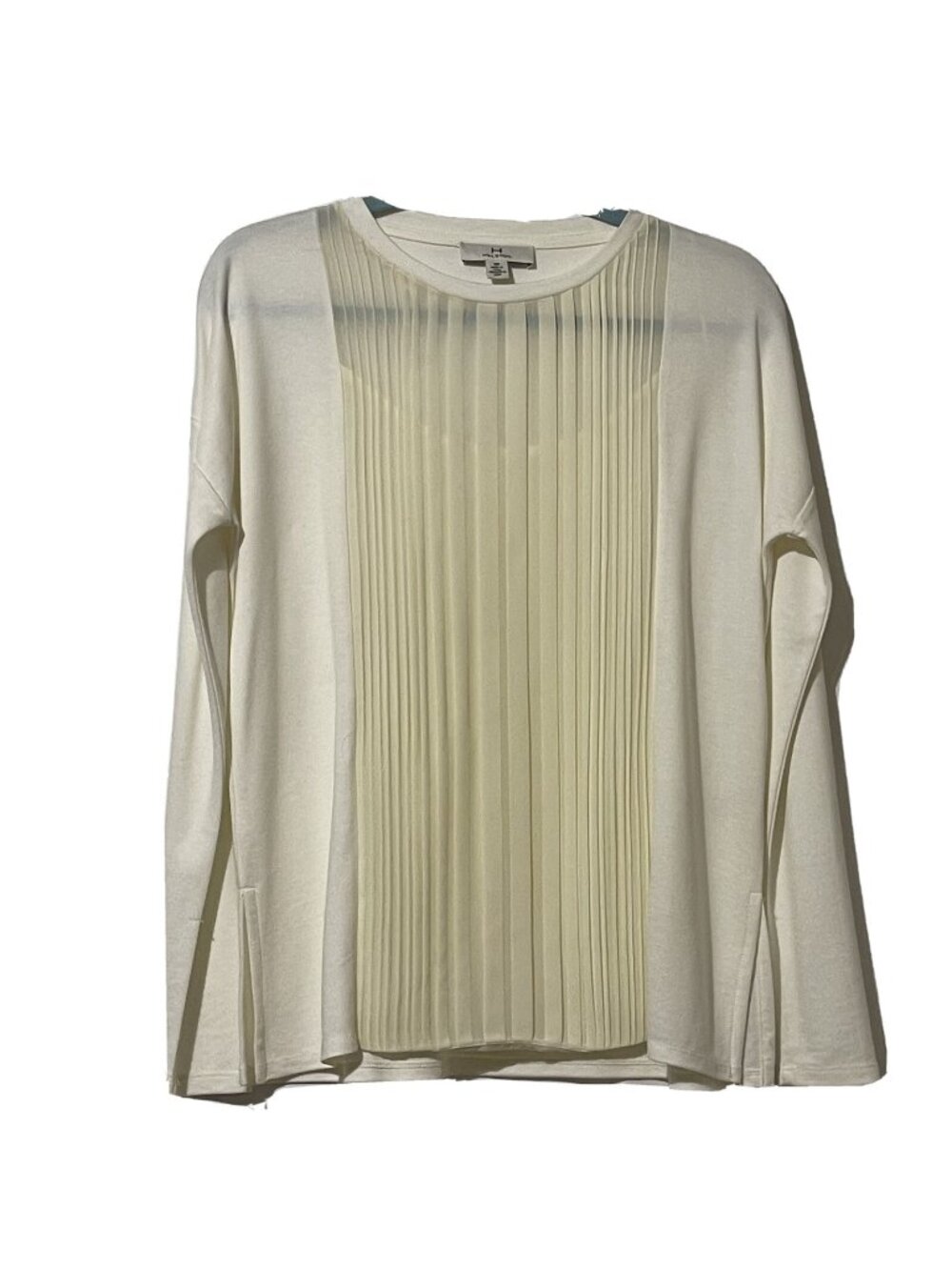 Halston Pleated Front Long Sleeve Top In Ivory Womens Size S/P Modal Blend